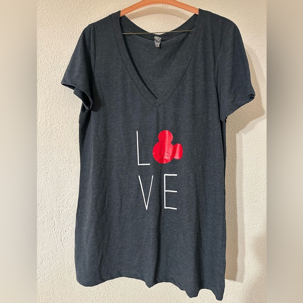 Next Level Apparel Graphic T-Shirt Women Mickey Mouse Love Gray Cotton Blend XXL